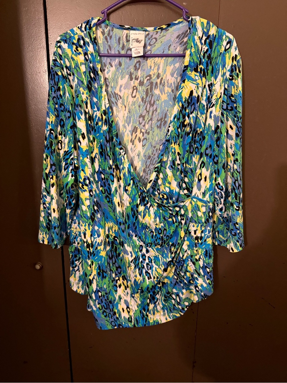 Just My Size Blue Green Yellow Abstract Wrap Tunic